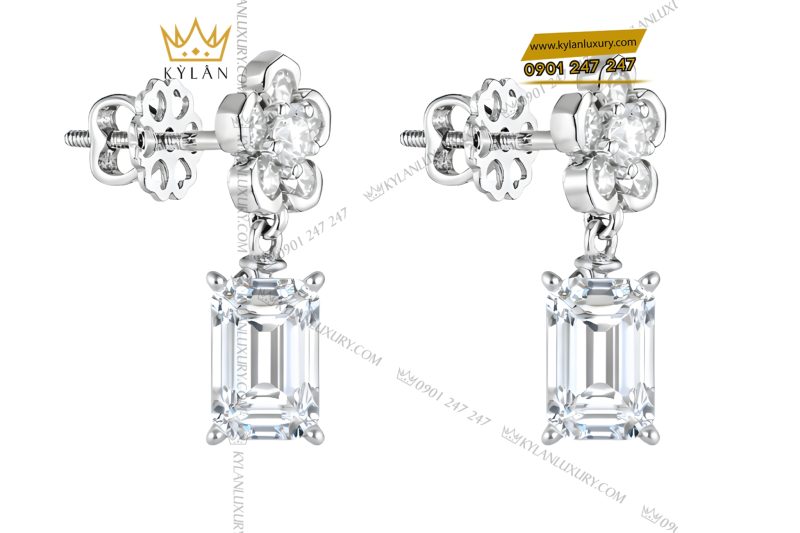 Bông tai vàng trắng Au750 đính kim cương