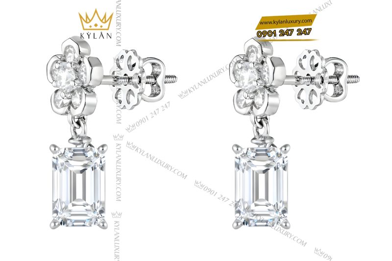 Bông tai vàng trắng Au750 đính kim cương