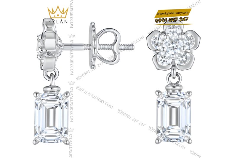 Bông tai vàng trắng Au750 đính kim cương