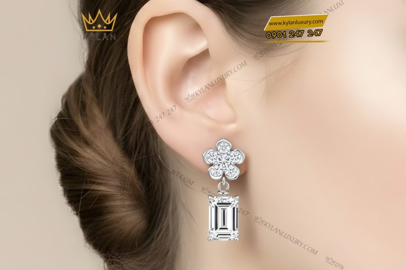 Bông tai vàng trắng Au750 đính kim cương