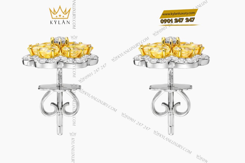 Bông tai vàng trắng Au750 đính kim cương và đá quý vàng