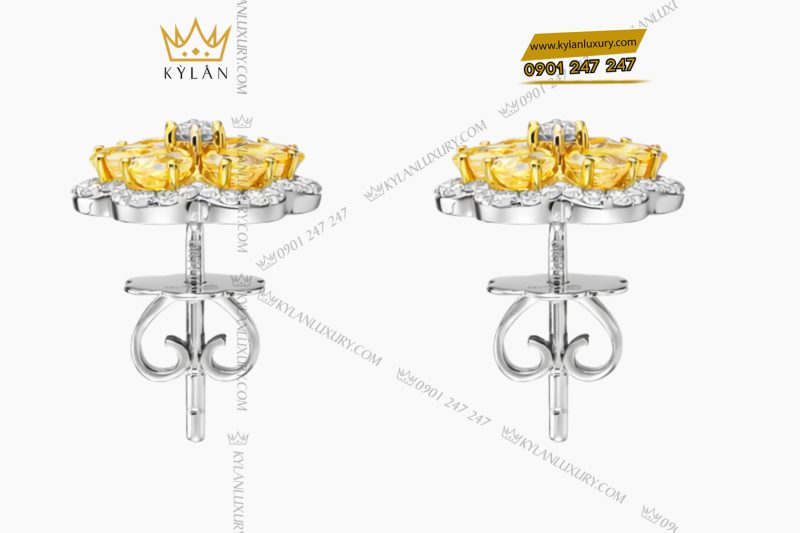 Bông tai vàng trắng Au750 đính kim cương và đá quý vàng