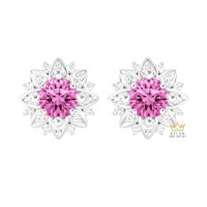 Bông tai vàng trắng Au750 đính kim cương và sapphire hồng