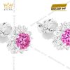 Bông tai vàng trắng Au750 đính kim cương và sapphire hồng