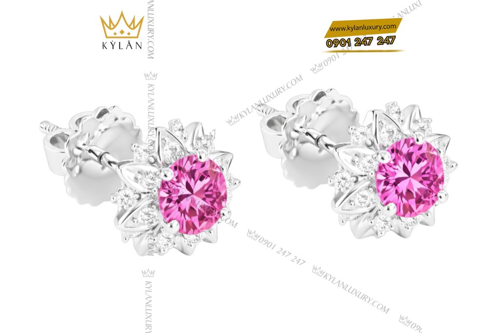 Kỳ Lân Luxury Bong tai vang trang Au750 dinh kim cuong va sapphire hong 5 Bông tai vàng trắng Au750 đính kim cương và sapphire hồng