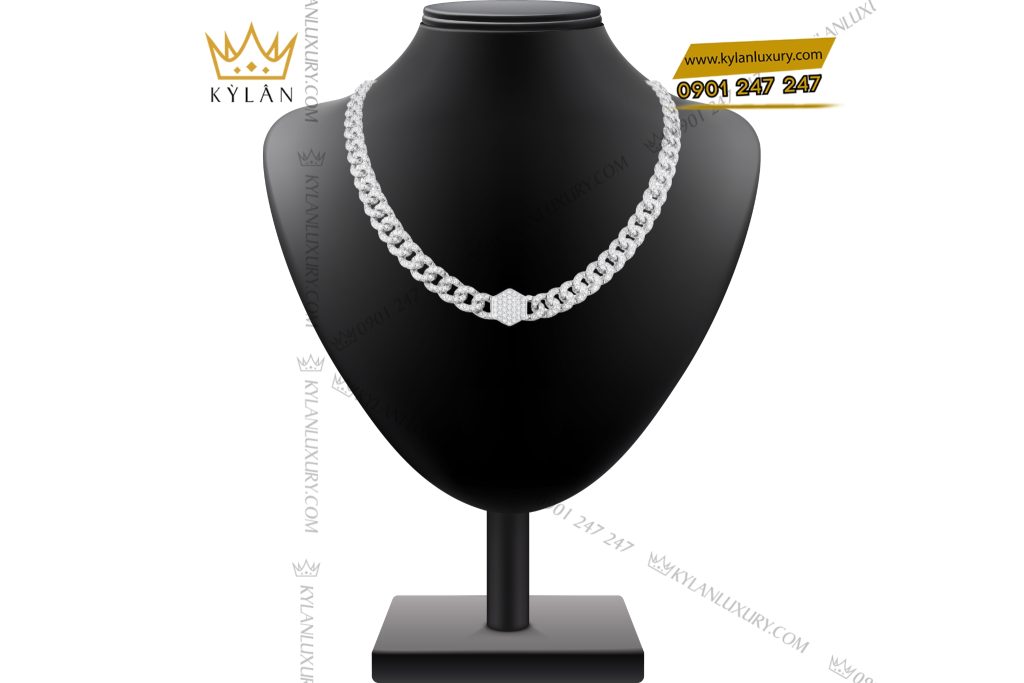 Kỳ Lân Luxury Day chuyen Cuban nam vang trang Au750 dinh kim cuong 2 Dây chuyền Cuban nam vàng trắng Au750 đính kim cương
