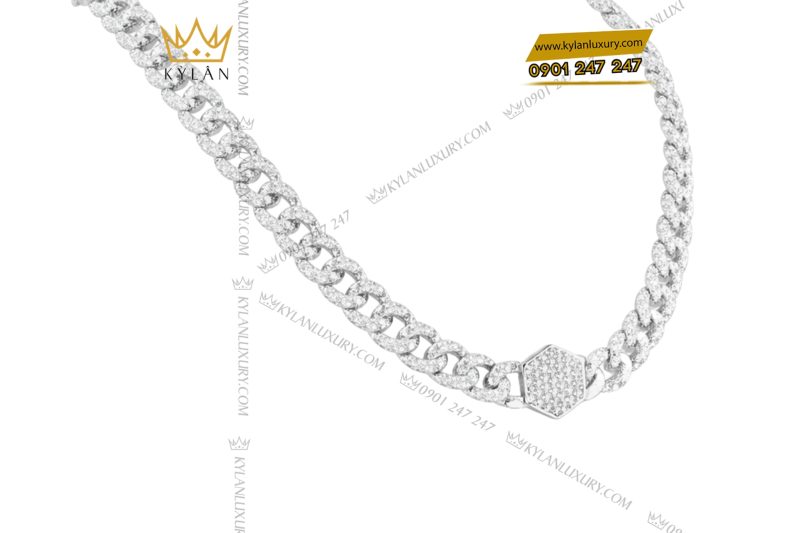 Dây chuyền Cuban nam vàng trắng Au750 đính kim cương