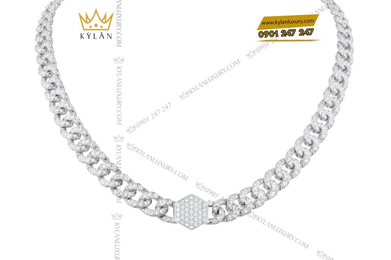 Dây chuyền Cuban nam vàng trắng Au750 đính kim cương