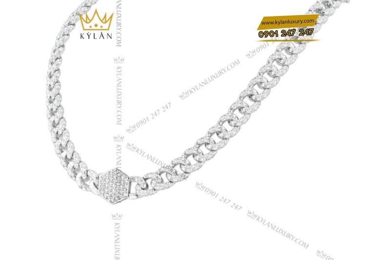 Dây chuyền Cuban nam vàng trắng Au750 đính kim cương