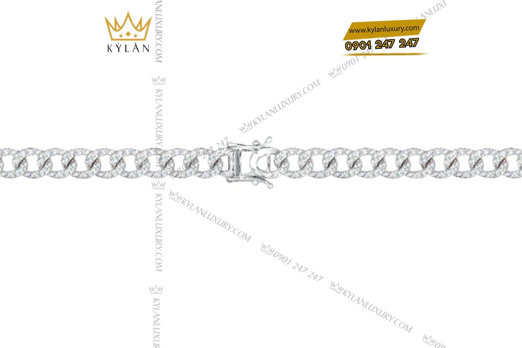Kỳ Lân Luxury Day chuyen Cuban nam vang trang Au750 dinh kim cuong 7 Dây chuyền Cuban nam vàng trắng Au750 đính kim cương