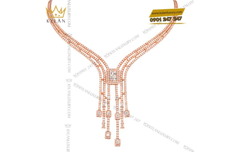 Dây chuyền vàng hồng Au750 đính kim cương