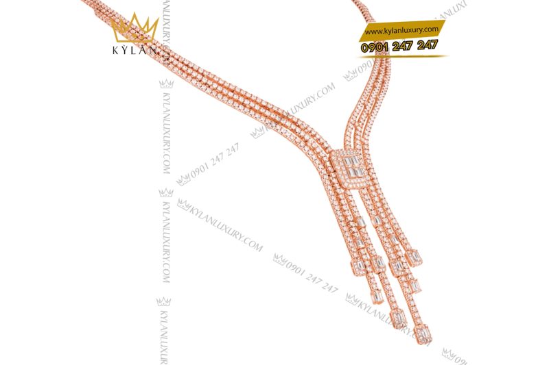 Dây chuyền vàng hồng Au750 đính kim cương