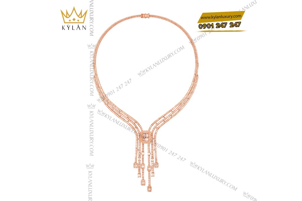 Dây chuyền vàng hồng Au750 đính kim cương