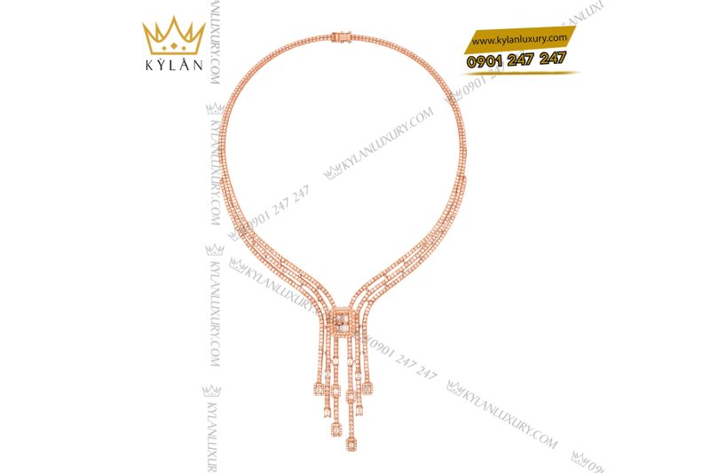 Dây chuyền vàng hồng Au750 đính kim cương