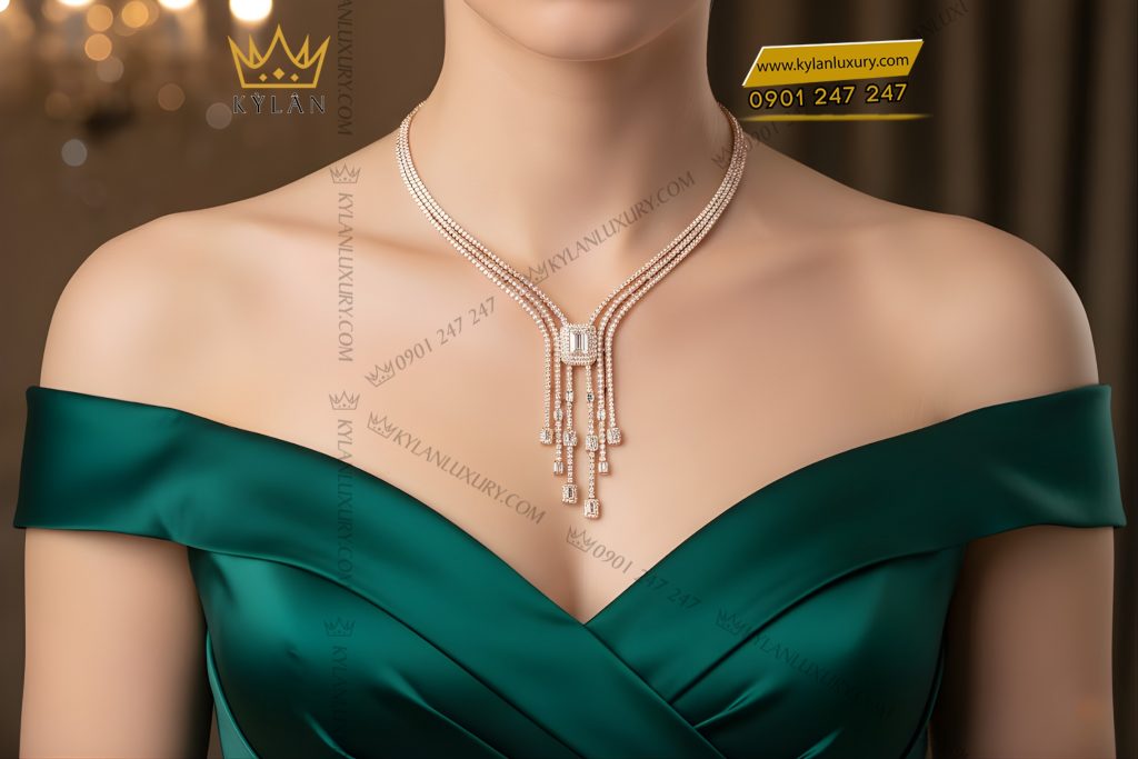 Dây chuyền vàng hồng Au750 đính kim cương