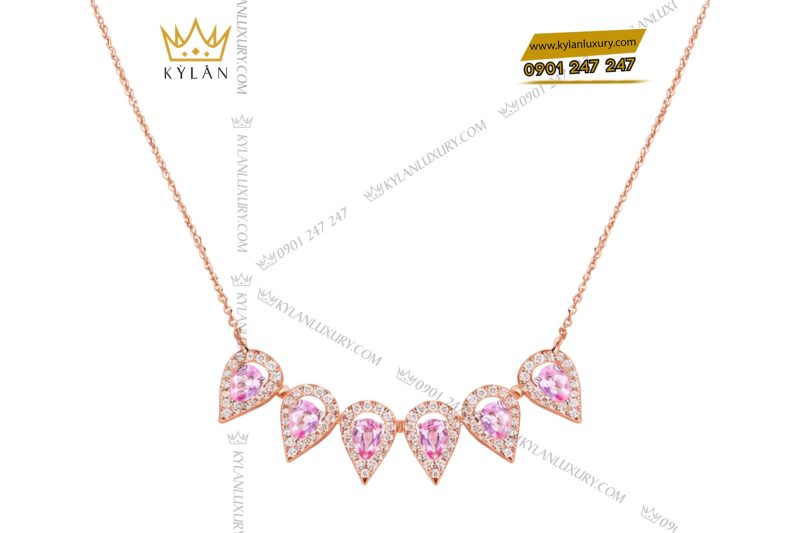 Dây chuyền vàng hồng Au750 đính kim cương và đá quý hồng