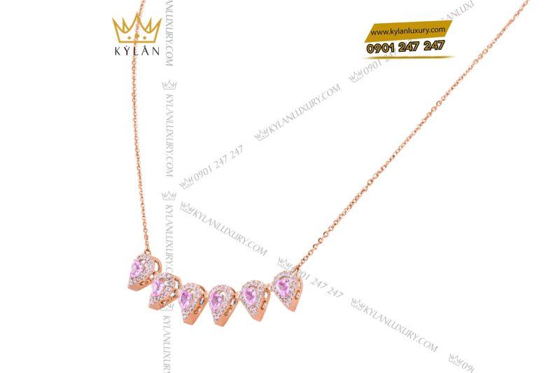 Dây chuyền vàng hồng Au750 đính kim cương và đá quý hồng