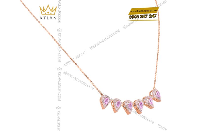 Dây chuyền vàng hồng Au750 đính kim cương và đá quý hồng