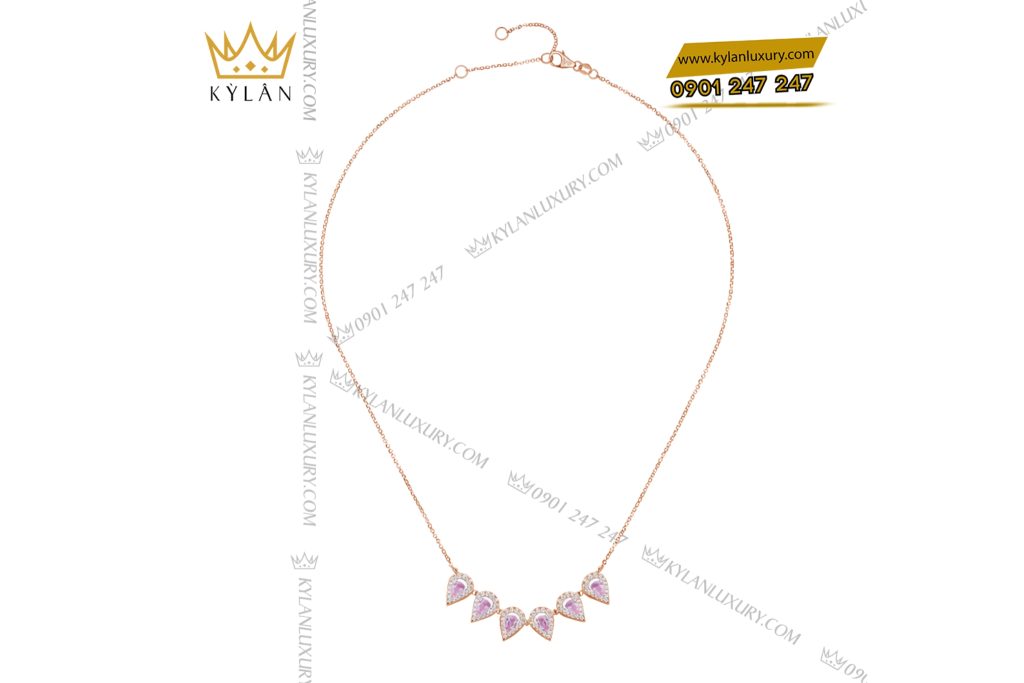 Dây chuyền vàng hồng Au750 đính kim cương và đá quý hồng