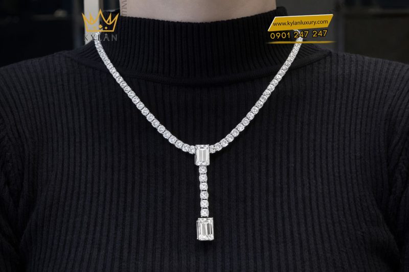 Dây chuyền vàng trắng Au750 đính full kim cương