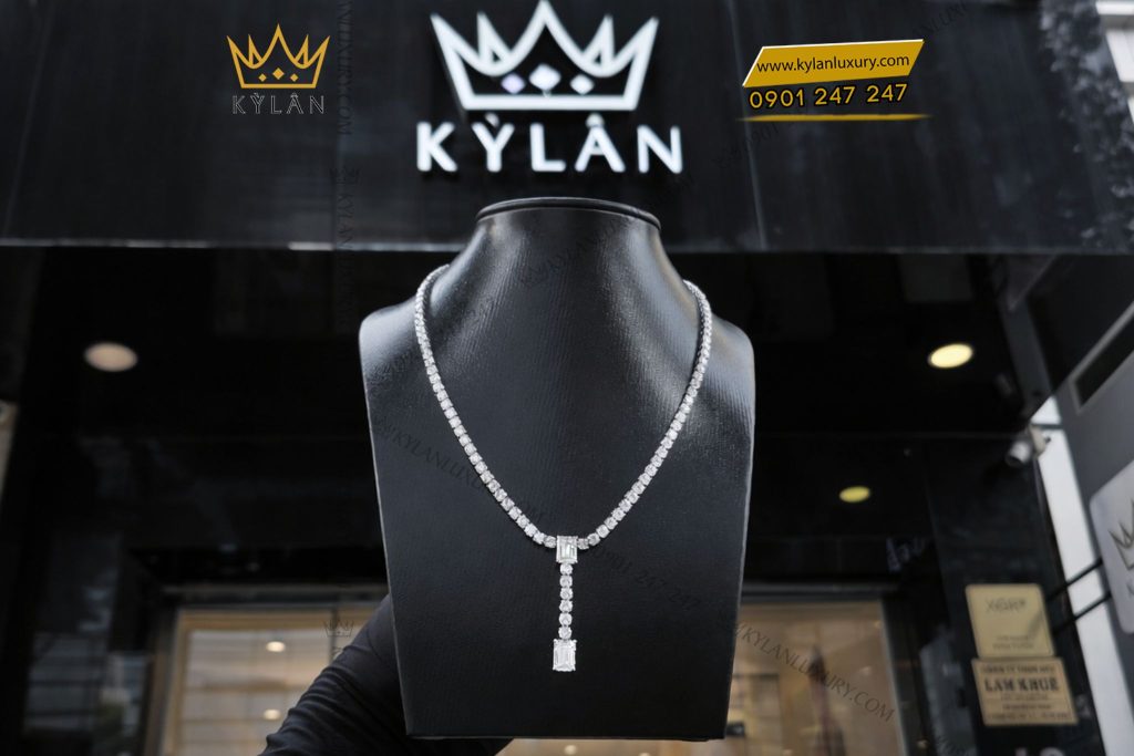 Kỳ Lân Luxury Day chuyen vang trang Au750 dinh full kim cuong 8 Dây chuyền vàng trắng Au750 đính full kim cương