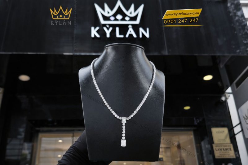 Dây chuyền vàng trắng Au750 đính full kim cương