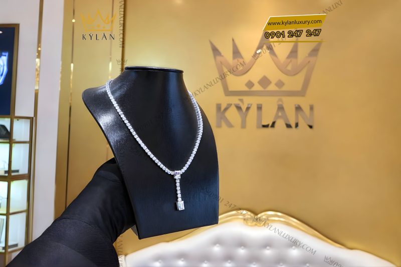 Dây chuyền vàng trắng Au750 đính full kim cương
