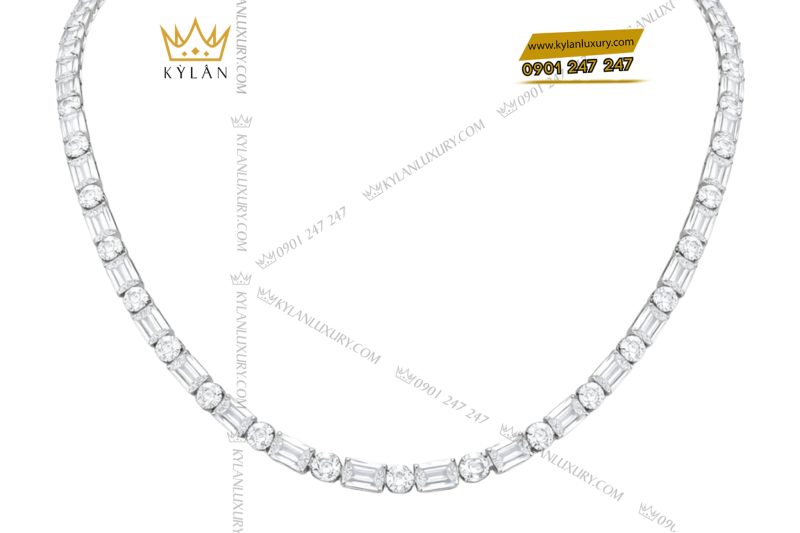 Dây chuyền vàng trắng Au750 đính kim cương