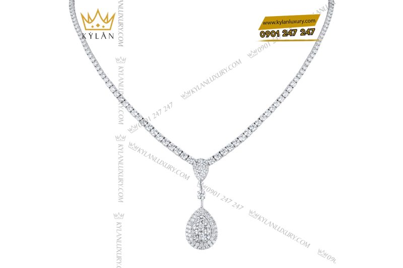 Dây chuyền vàng trắng Au750 đính kim cương