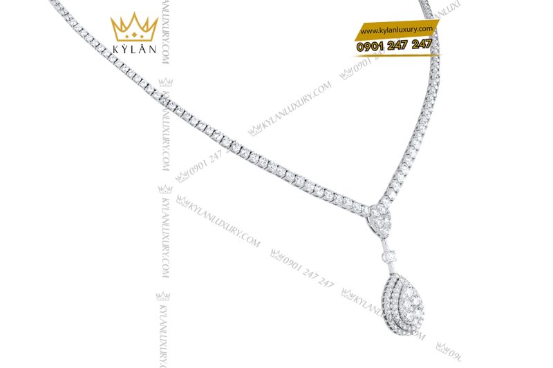 Dây chuyền vàng trắng Au750 đính kim cương