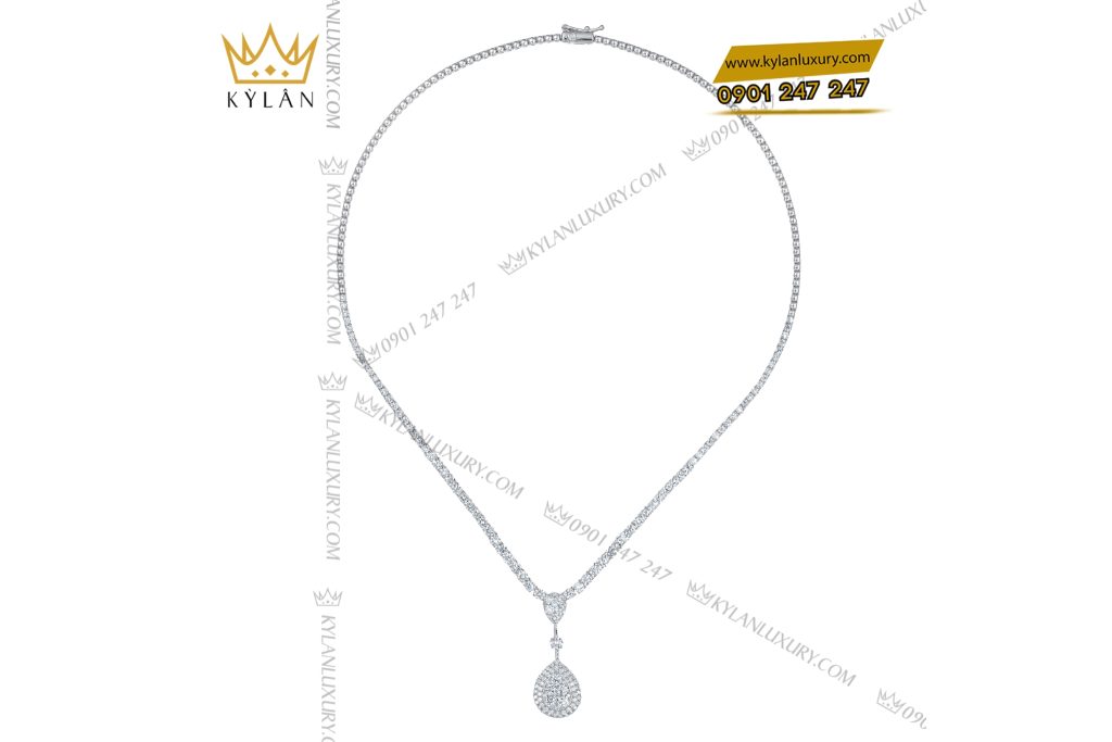 Dây chuyền vàng trắng Au750 đính kim cương
