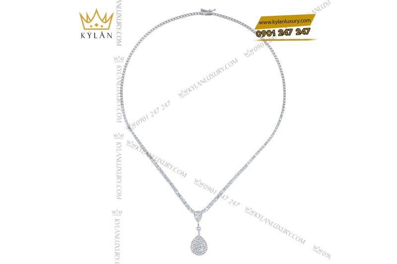 Dây chuyền vàng trắng Au750 đính kim cương