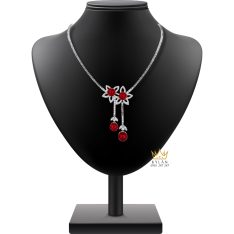 Dây chuyền vàng trắng Au750 đính kim cương và đá quý đỏ