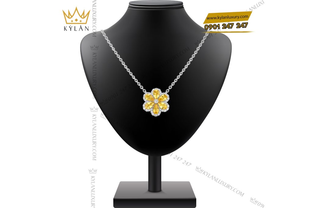 Kỳ Lân Luxury Day chuyen vang trang Au750 dinh kim cuong va da quy vang 2 Dây chuyền vàng trắng Au750 đính kim cương và đá quý vàng