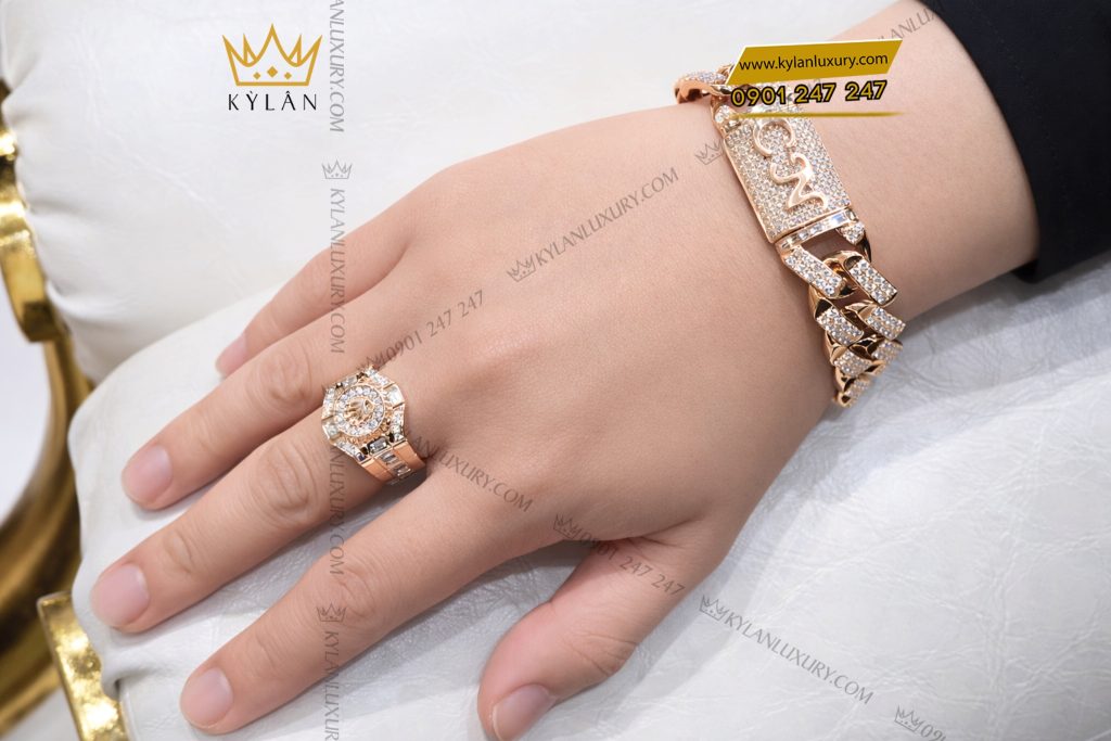 Kỳ Lân Luxury Lac tay CN vang hong Au750 dinh kim cuong 11 Lắc tay CN vàng hồng Au750 đính kim cương