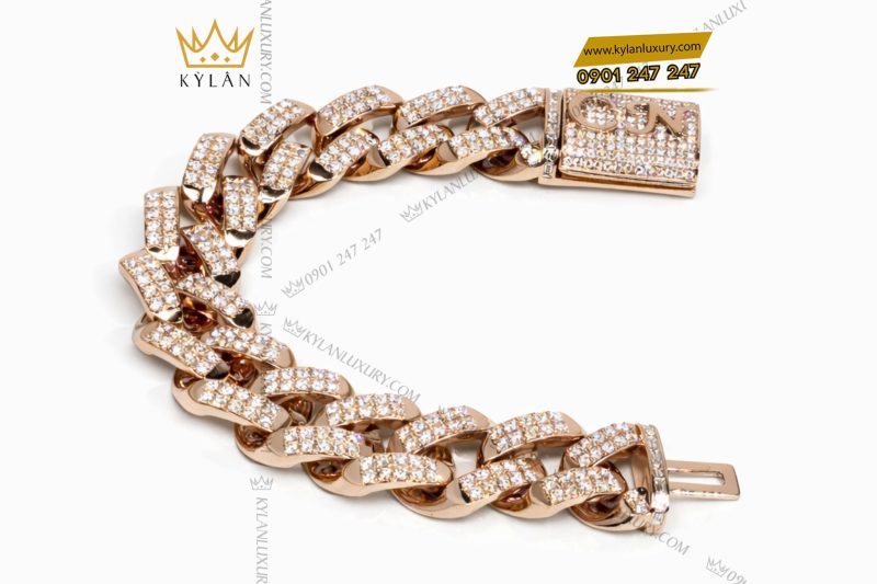 Lắc tay CN vàng hồng Au750 đính kim cương
