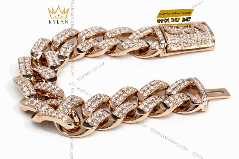 Lắc tay CN vàng hồng Au750 đính kim cương