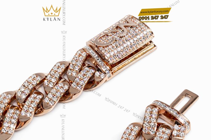 Lắc tay CN vàng hồng Au750 đính kim cương