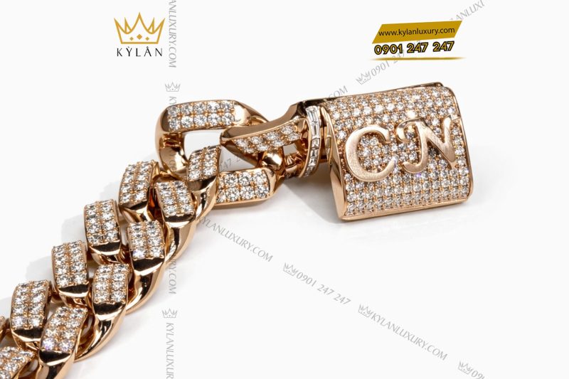 Lắc tay CN vàng hồng Au750 đính kim cương