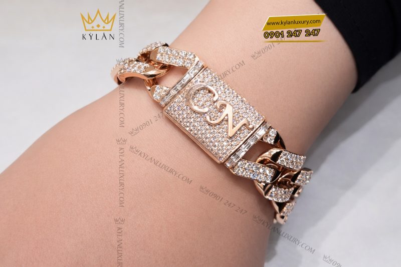 Lắc tay CN vàng hồng Au750 đính kim cương