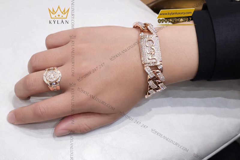 Lắc tay CN vàng hồng Au750 đính kim cương
