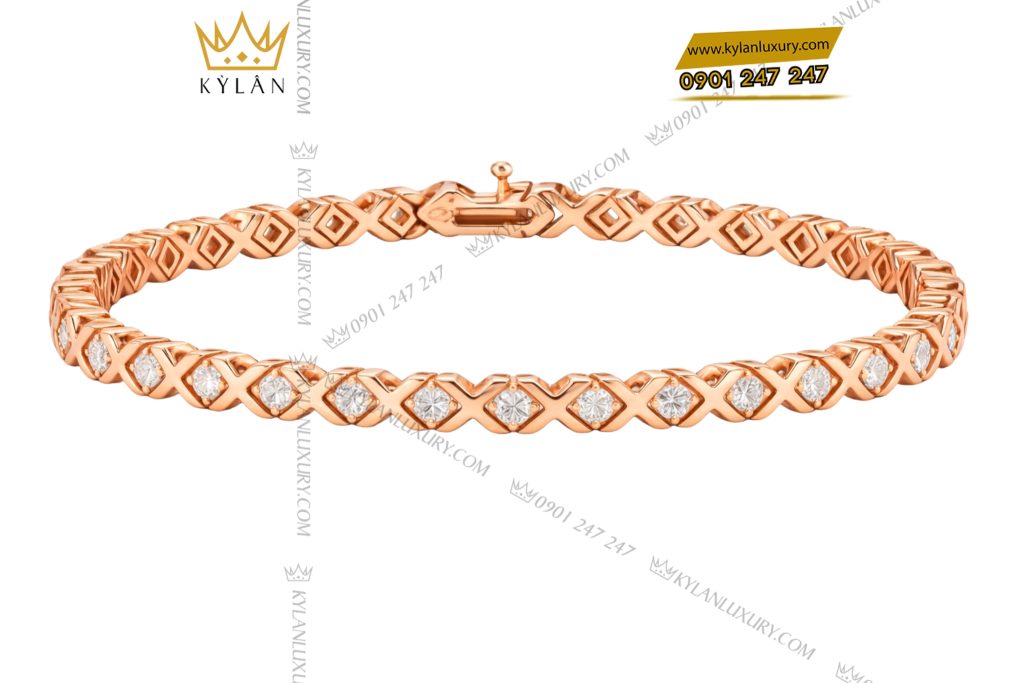 Kỳ Lân Luxury Lac tay vang hong Au750 dinh kim cuong 2 Lắc tay vàng hồng Au750 đính kim cương