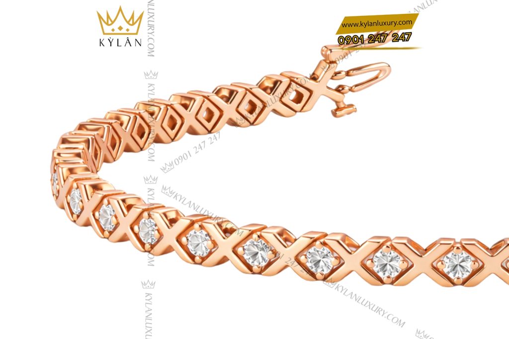 Kỳ Lân Luxury Lac tay vang hong Au750 dinh kim cuong 3 Lắc tay vàng hồng Au750 đính kim cương