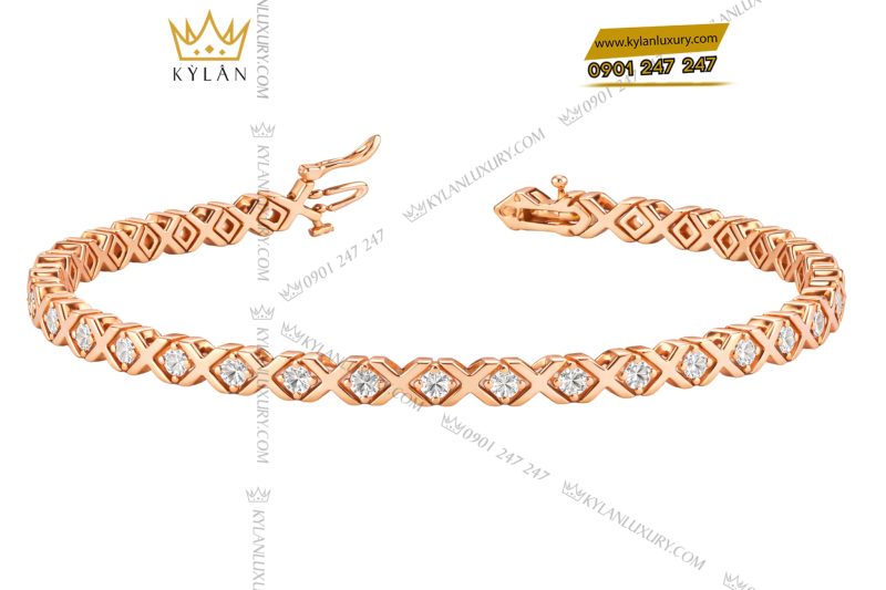 Lắc tay vàng hồng Au750 đính kim cương