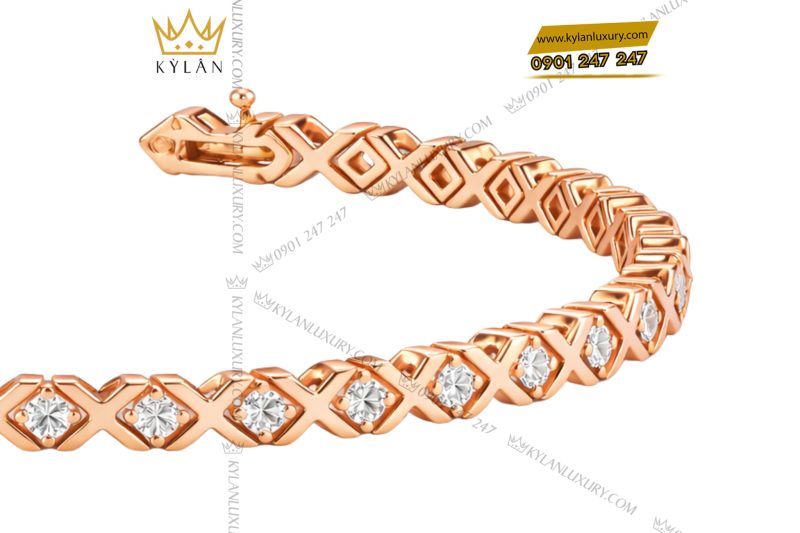 Lắc tay vàng hồng Au750 đính kim cương