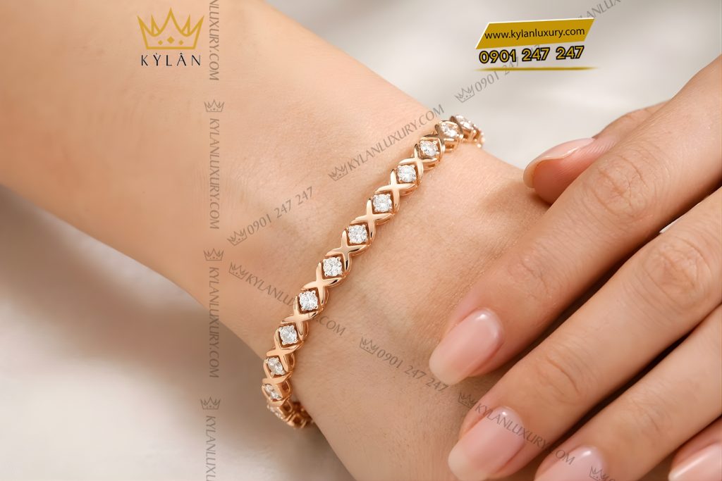 Kỳ Lân Luxury Lac tay vang hong Au750 dinh kim cuong 9 Lắc tay vàng hồng Au750 đính kim cương