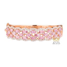 Lắc tay vàng hồng Au750 đính kim cương và đá quý hồng