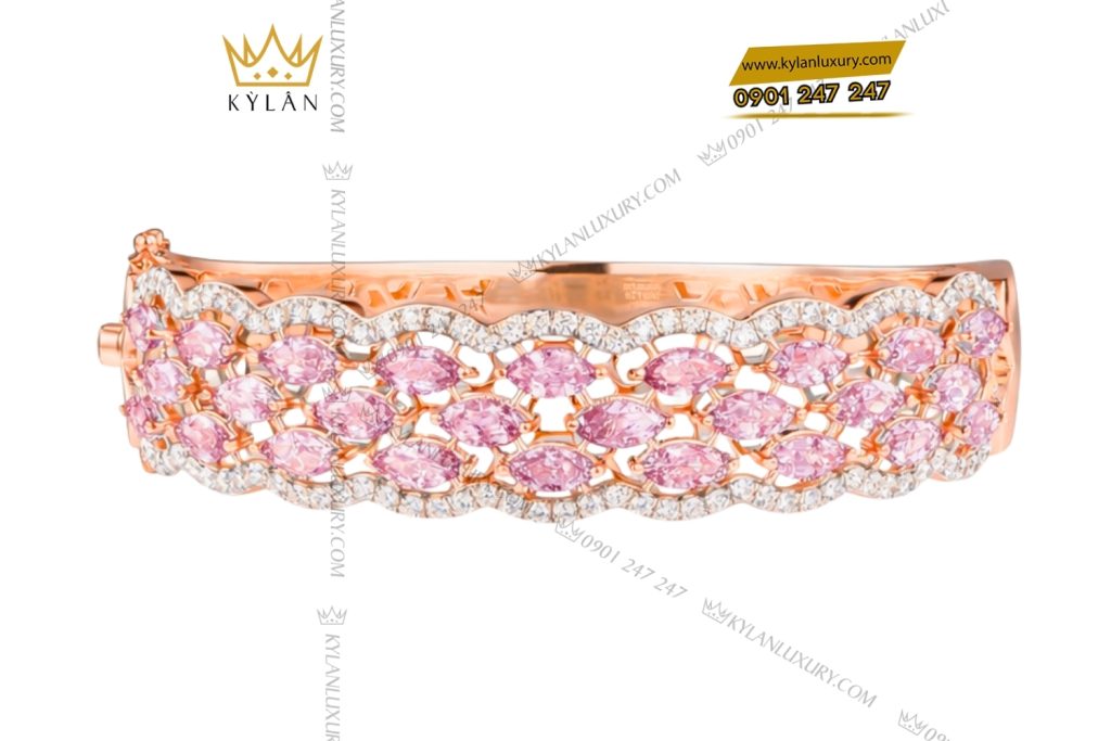 Lắc tay vàng hồng Au750 đính kim cương và đá quý hồng