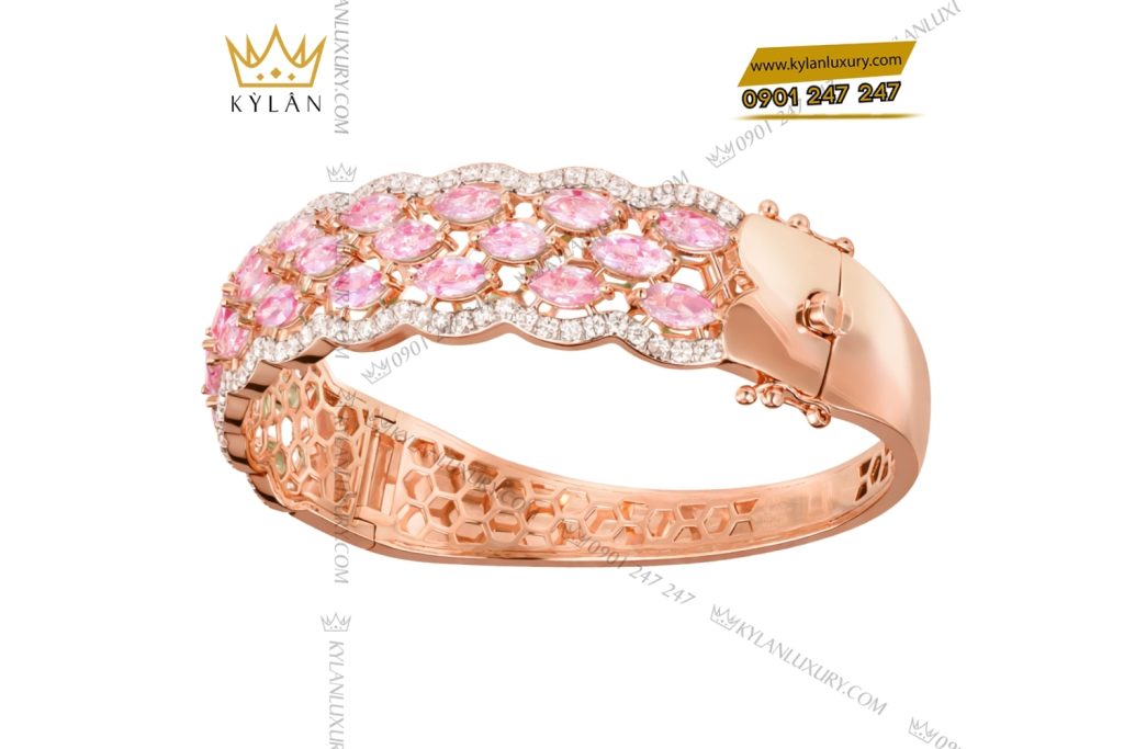 Lắc tay vàng hồng Au750 đính kim cương và đá quý hồng