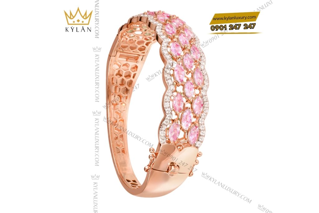 Lắc tay vàng hồng Au750 đính kim cương và đá quý hồng